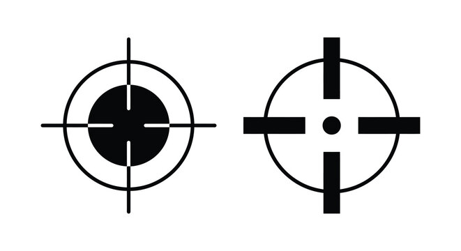 Crosshair target sights with concentric circles and lines black and white silhouette sight aiming reticle precision