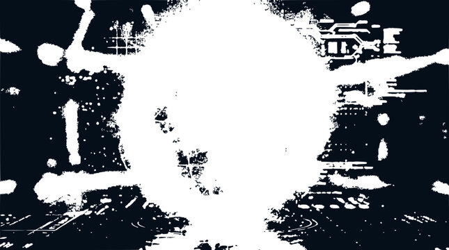 Abstract glitch art with white explosion on dark background, digital noise, futuristic design