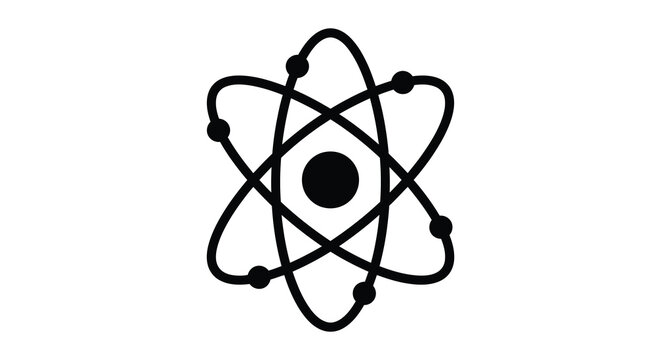 Atomic structure representation a black silhouette against a white background silhouette atom model nuclear physics particle