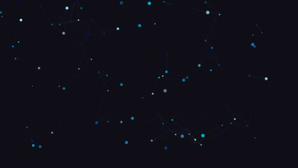 Abstract digital network constellation with connected blue glowing nodes and lines floating against a deep minimalist dark background for modern design © SK Emam Uddin