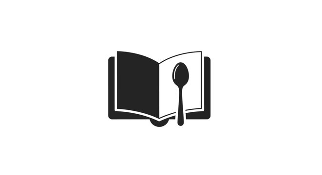 Book with spoon icon symbol.