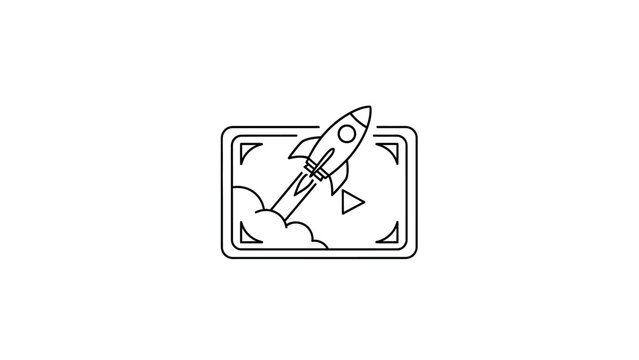 Rocket Ship Icon Launching Into Space.