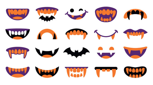 Variety of scary monster and vampire mouth expressions with halloween expression illustration collection creature