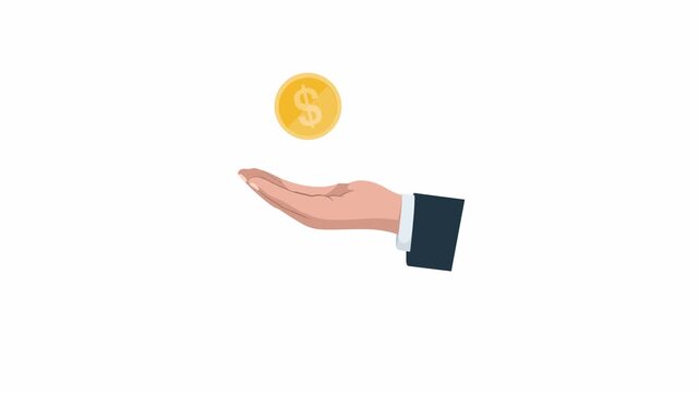 Businessman Hand Flipping Dollar Coin Animated Illustration Video