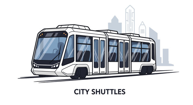 Modern city shuttle bus with panoramic windows on urban route.