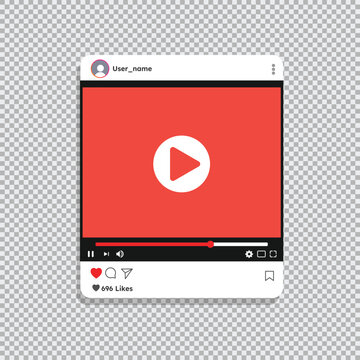 Social Media Video Player Frame Template | Mobile Post UI Mockup Vector Illustration. Template Social Media Video Frame. Post Video Player Mockup, Web, App, Ui. Blogging
