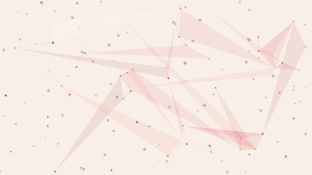 Abstract light pink background with connected geometric shapes and scattered light dots.
