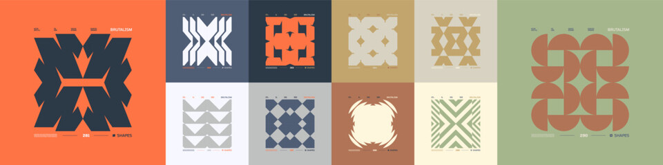 Obraz na płótnie Canvas Brutalism tech geometric compositions in cyberpunk style, Vector modernist ornament, Futuristic assets brutal bold modern mosaic print design with abstract postmodern shapes Kit 29