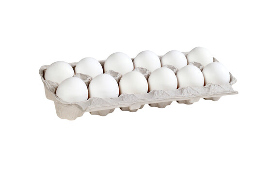 Dozen White Eggs In Open Carton Isolated on Transparent Background