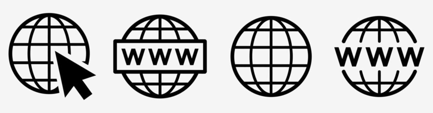 A vector illustration of four globe icons with www on them.