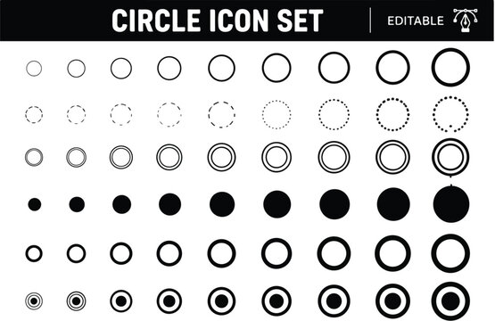 Circle Shape Outline and Filled Icon Set Editable Geometry Vector Collection