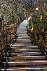 Fototapeta premium 전라북도 진안 마이산 등산로 계단, stairs on the hiking trail of Maisan Mountain in Jinan, Jeollabuk-do