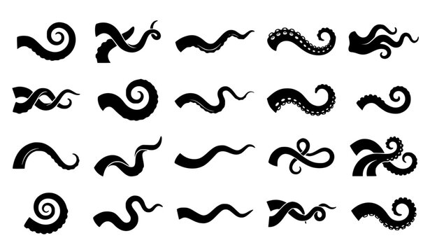 Tentacle Silhouette Bundle Vector with Octopus and Kraken Clipart Icons