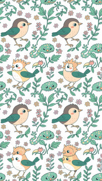 Cute birds and lizards pattern
