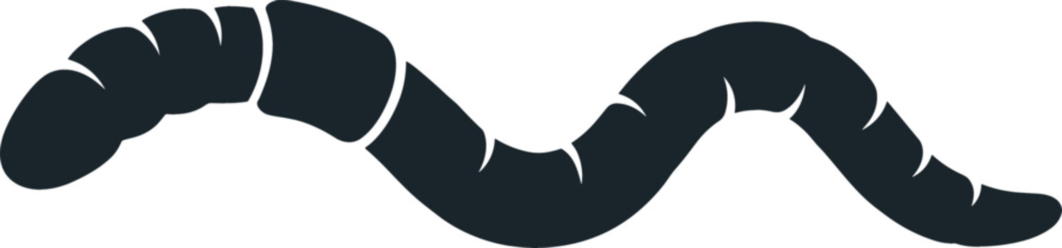 Slithering Earthworm Silhouette Vector Icon Featuring Detailed Segments and Clitellum Band Isolated on White Background
