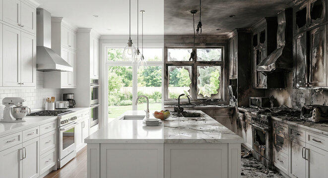 Kitchen Fire Damage Restoration Before After Concept Home Interior