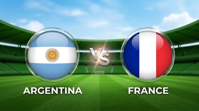 Argentina vs france football match graphic with national flags on stadium background