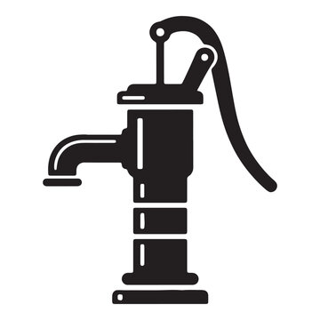 Hand pump water well with black handle and spout Vector