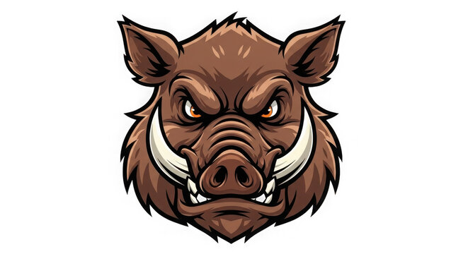 Angry wild boar head pixel art icon for gaming mascot design isolated on transparent background