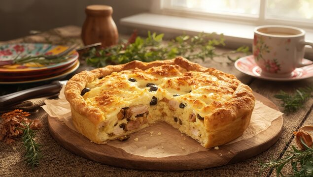 Cream cheese and olive-filled chicken pie