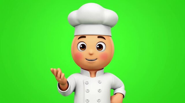 Chef emoji cooking creativity and kitchen learning fun expressing joy of food and playful teaching on green screen background