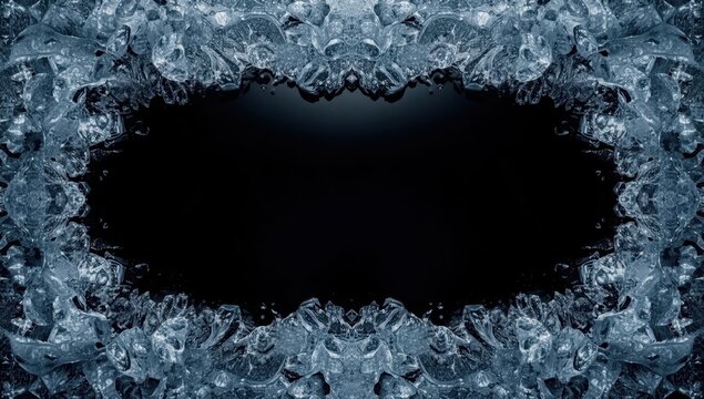 Crushed ice on a dark backdrop. Cool setting. Ice frame border.