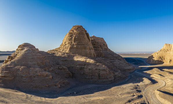 Aerial view of majestic yardang landforms in the Gobi Desert, Dahai Dao, Xinjiang, China