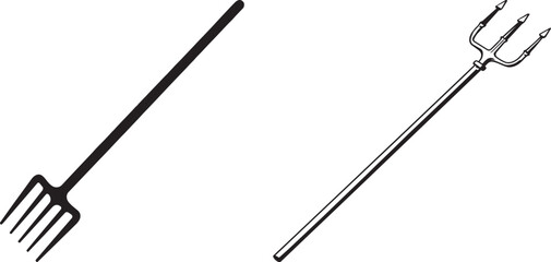 Obraz premium Black farming tools pitchfork and trident icon set