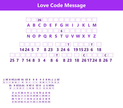 Cryptogram - Love code message chart for encoding letters and symbols  