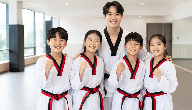 Group promotional photo of Taekwondo instructors and students