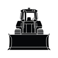 Bulldozer black silhouette front view icon set, heavy equipment construction dozer vector illustration, editable stroke, PNG © Arif __H