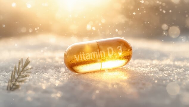 Detailed view of a vitamin D pill. Idea of winter vitamin D supplementation.