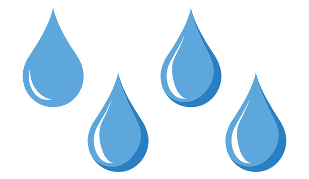 Water drop icon set, blue liquid drops, tear shape vector illustration, transparent background, editable stroke, PNG
