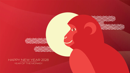 Cny monkey 2028 flat design card design template. Zodiac monkey profile portrait banner. © Alix