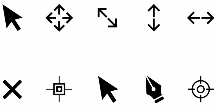 Collection of various computer mouse pointer icons for user interface design