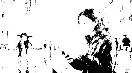Obraz premium Urban street art style portrait of a woman in motion, high contrast black and white.