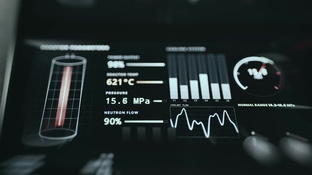 Control panel tracking vital stats of a nuclear reactor core