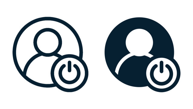 User profile and Power Off icon: A simple graphic representation showing a user profile icon next to a power off symbol, indicating account management and system control.