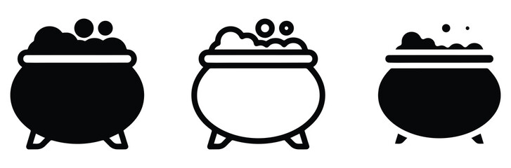 WebWitch cauldron icon set. Halloween magic potion boiling pot symbol, wizard toxic brew container, line and glyph vector sign for spooky party web UI design, mobile app. Vector illustration © Prime Stocks