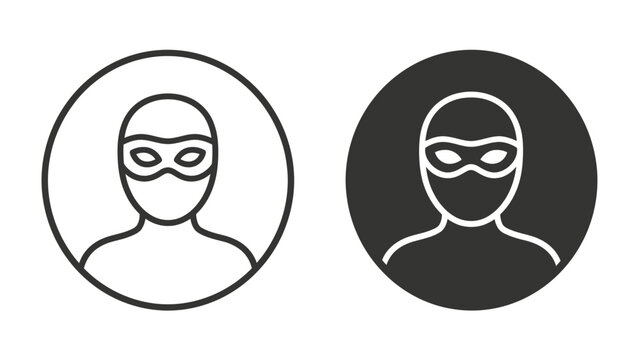 Criminal Icon: A striking set of icons depicting a masked figure, representing a criminal or thief in both outlined and silhouette formats.