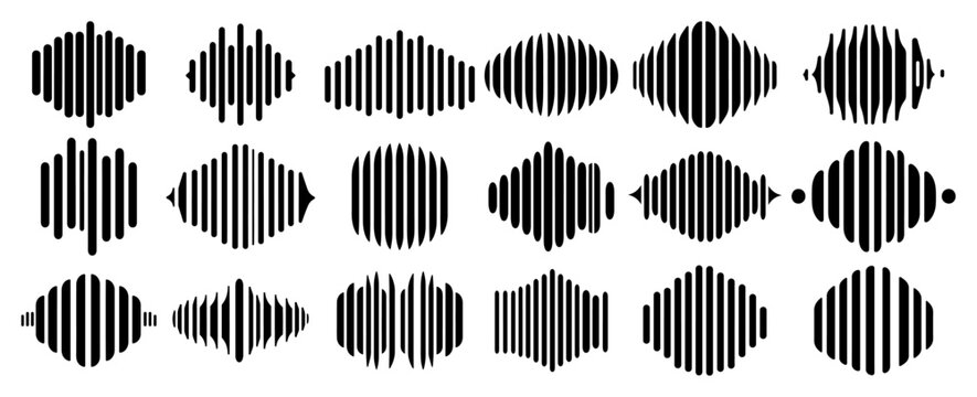 Set of abstract vertical bar sound wave shapes