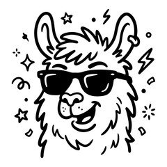 Fototapeta premium Cool llama character with sunglasses in fun doodle style