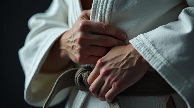 Judoca ajust&aacute;ndose el cintur&oacute;n
