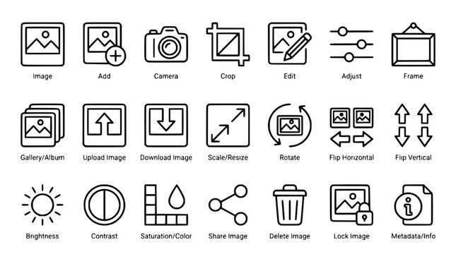 Photo Editing Icons: Image Manipulation Tools, Creative Process, Digital Art, Graphic Design Elements