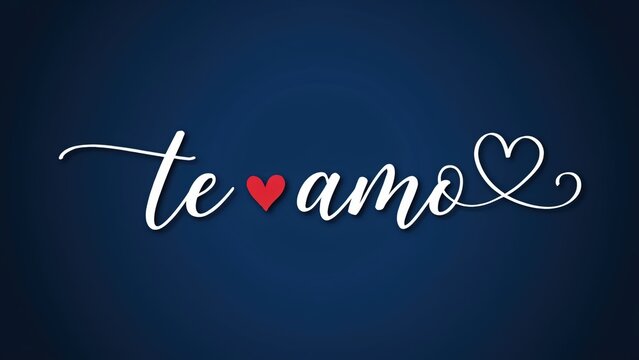 Te amo calligraphy script with red heart on dark blue background