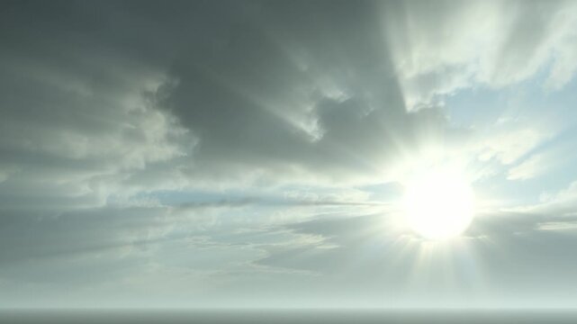 Bright White Sun Shining Through Dark Grey Clouds in the Sky