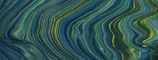 Fototapeta premium Abstract fluid art background with dark blue and green marble texture. Liquid navy acrylic painting backdrop