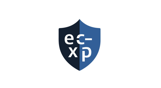 Blue shield with white text logo.