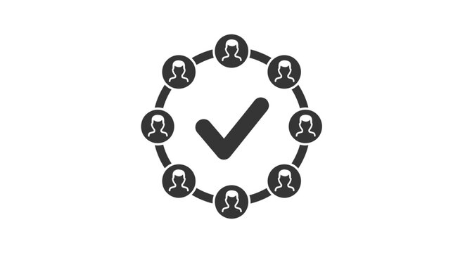Check mark in circle of people.