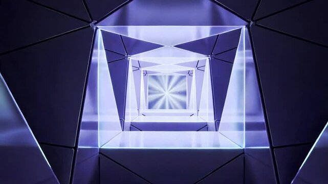 Pushing camera forward through nested square frames, showing LED edges and star pattern for depth